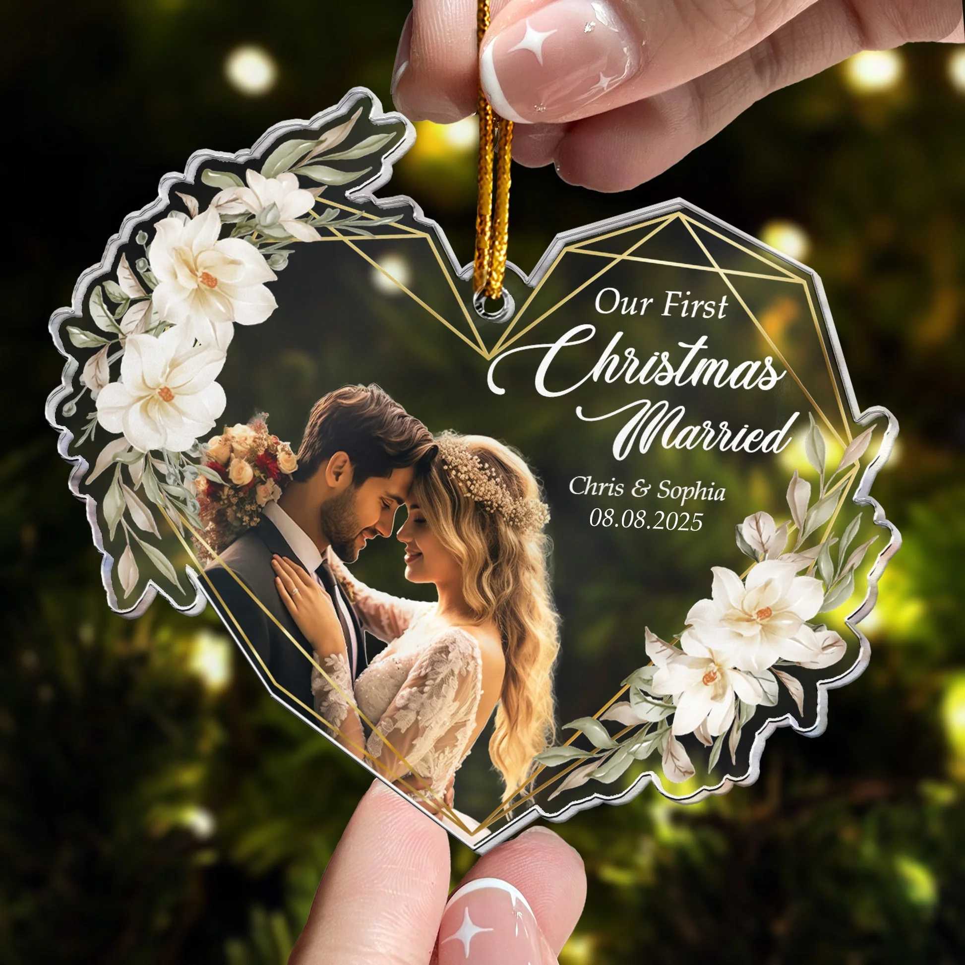 Heart-Shaped Acrylic Ornament with Wedding Design, Celebrating Romantic Moments, Perfect Gift for Newlyweds - Image 7