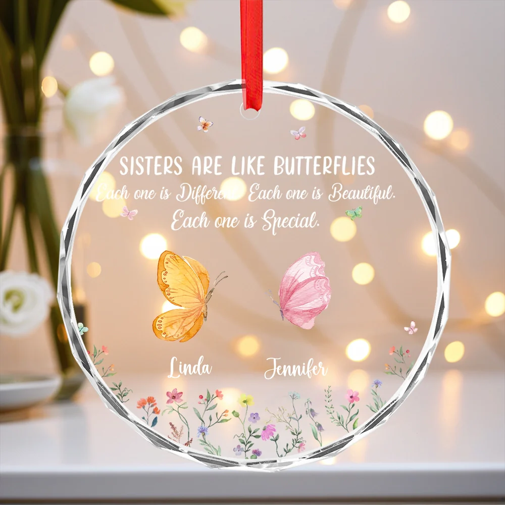 Crystal Ornament with Butterfly and Floral Design, Sisterly Bond Keepsake, Perfect Friendship Gift - Image 2