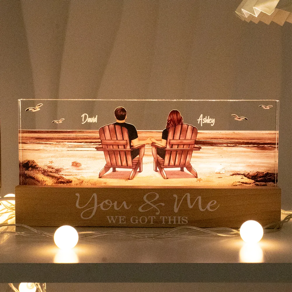 Block LED Light Plaque with Beach Couple Design, Romantic Ambience, Perfect Gift for Couples - Image 3