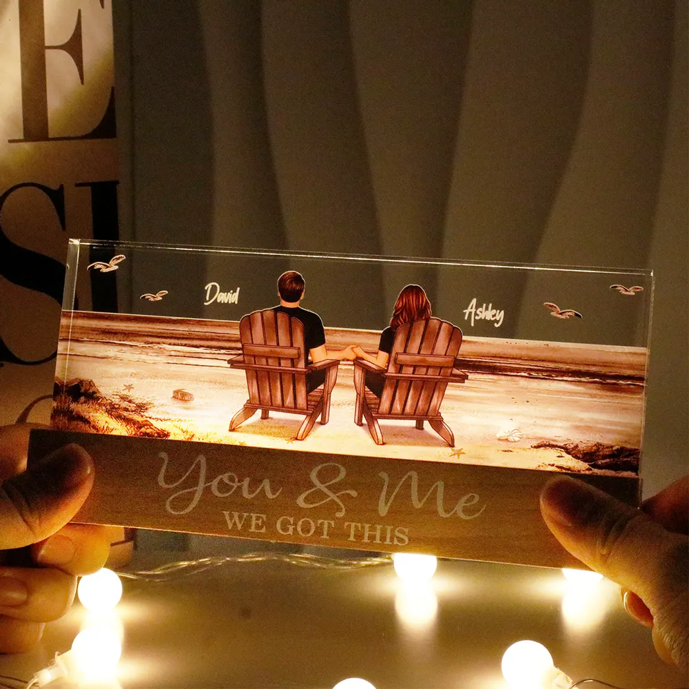 Block LED Light Plaque with Beach Couple Design, Romantic Ambience, Perfect Gift for Couples - Image 4