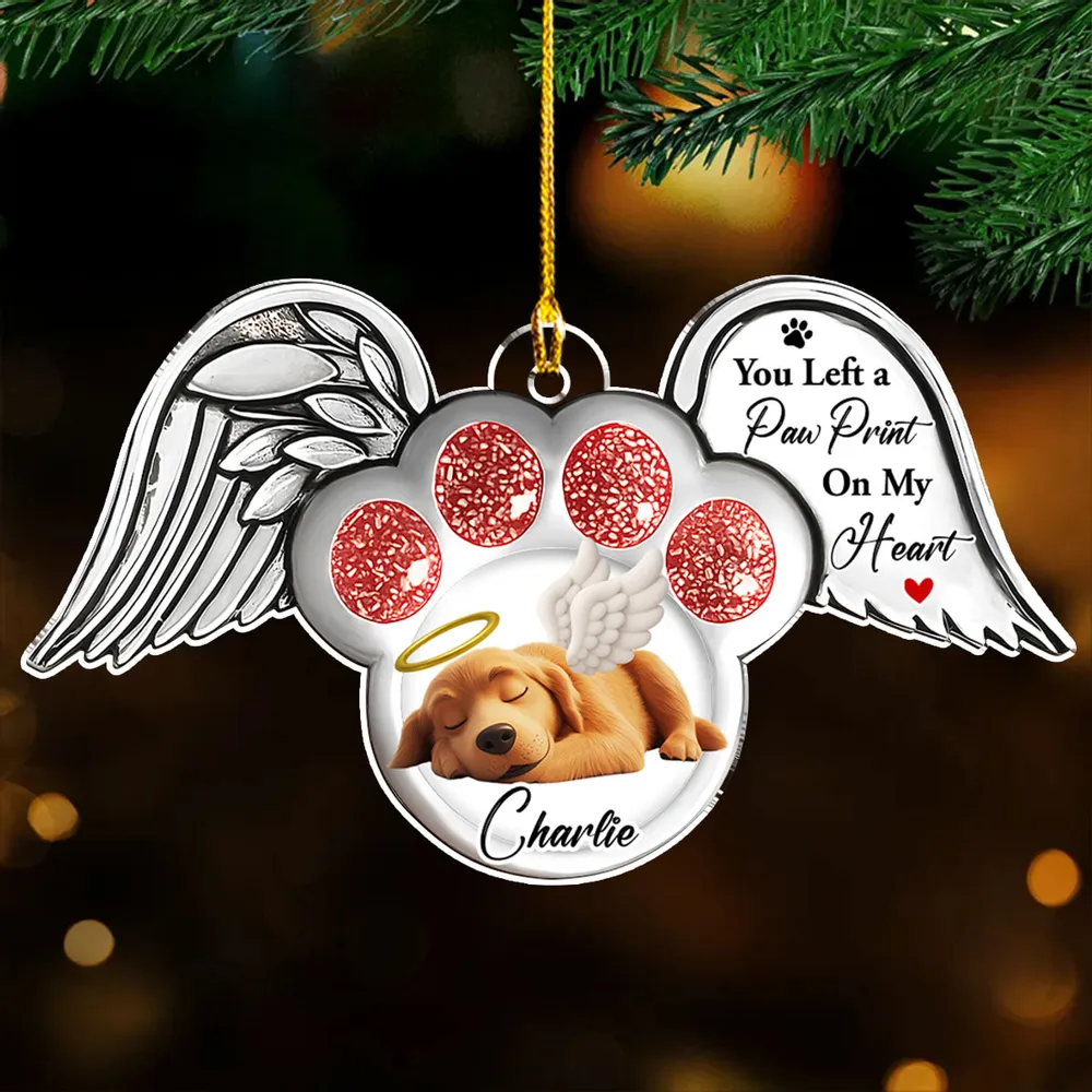 Acrylic Ornament with Angel Wings & Paw Print – Pet Memorial Keepsake for Dog Lovers, heartfelt gift for Christmas and beyond - Image 6