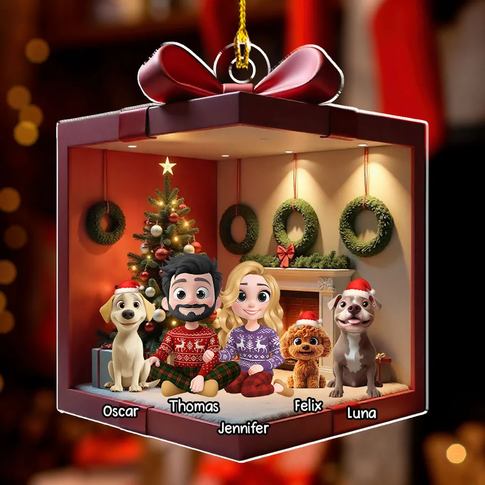 Festive Acrylic Ornament Featuring Family & Dog Under Christmas Tree – Ideal Holiday Gift - Image 5