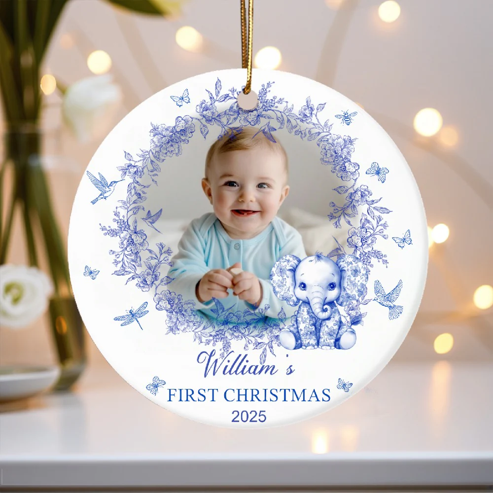 Ceramic Ornament with Baby’s First Christmas Theme, Blue Floral Wreath Design, Perfect Keepsake Gift for Newborn Celebration - Image 3