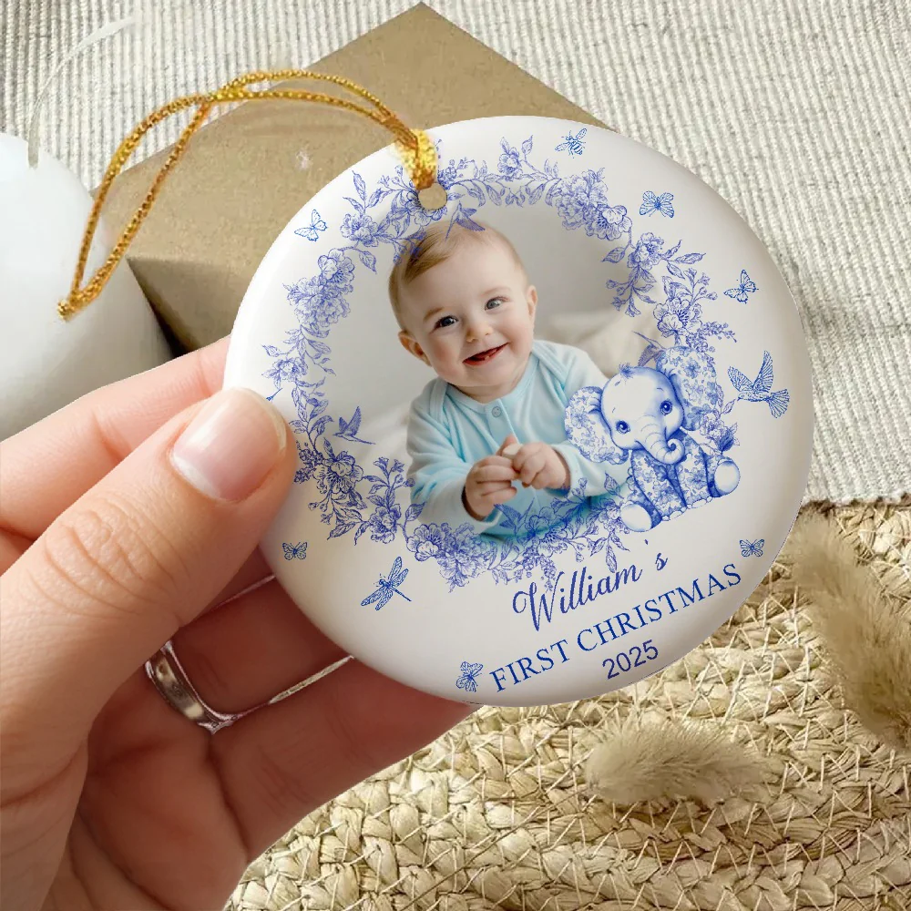 Ceramic Ornament with Baby’s First Christmas Theme, Blue Floral Wreath Design, Perfect Keepsake Gift for Newborn Celebration - Image 4