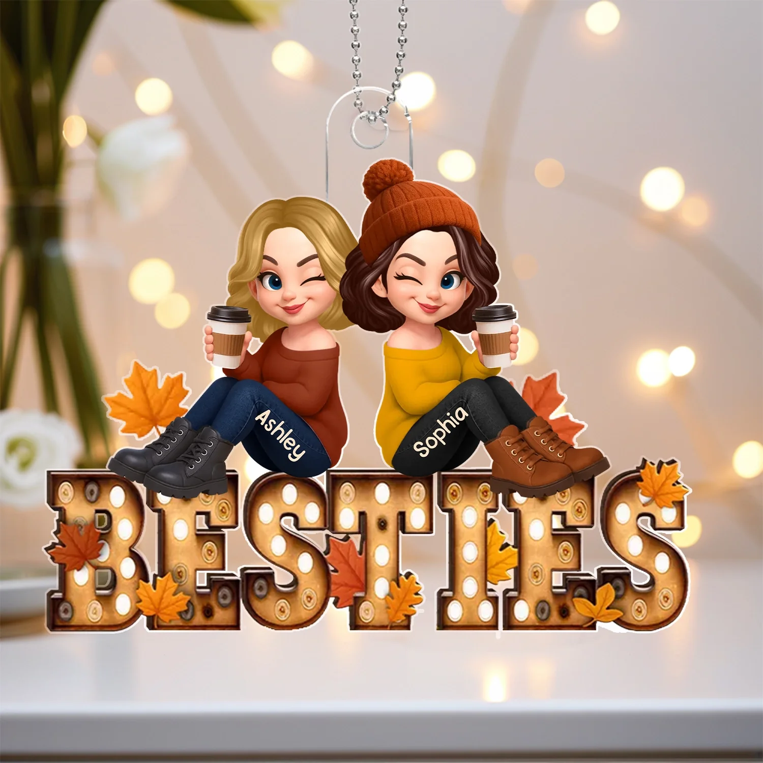 Acrylic Ornament with Coffee Besties Design, Autumn Holiday Tree Décor, Perfect Friendship Gift - Image 2
