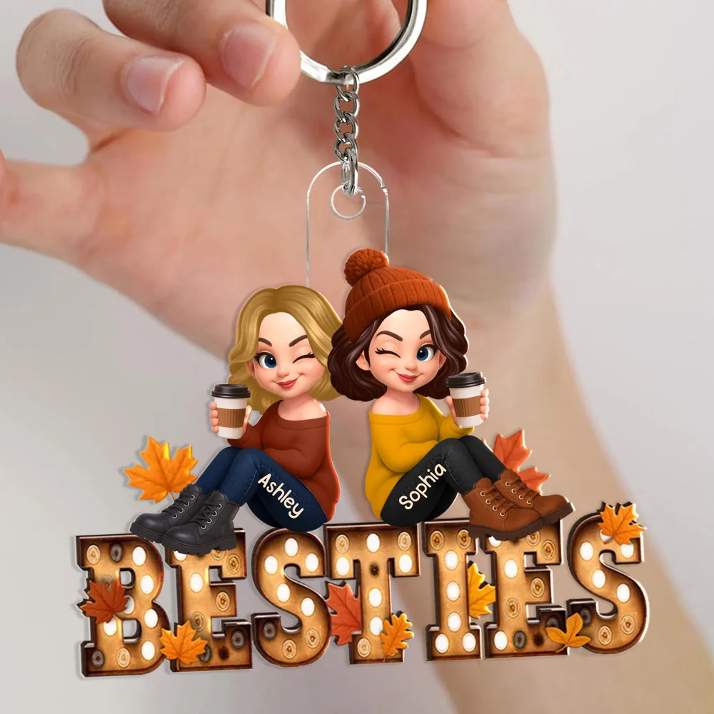 Cartoon Best Friends Acrylic Keychain, Cozy Fall Accent, Gift-Ready Keepsake for Friendship - Image 2