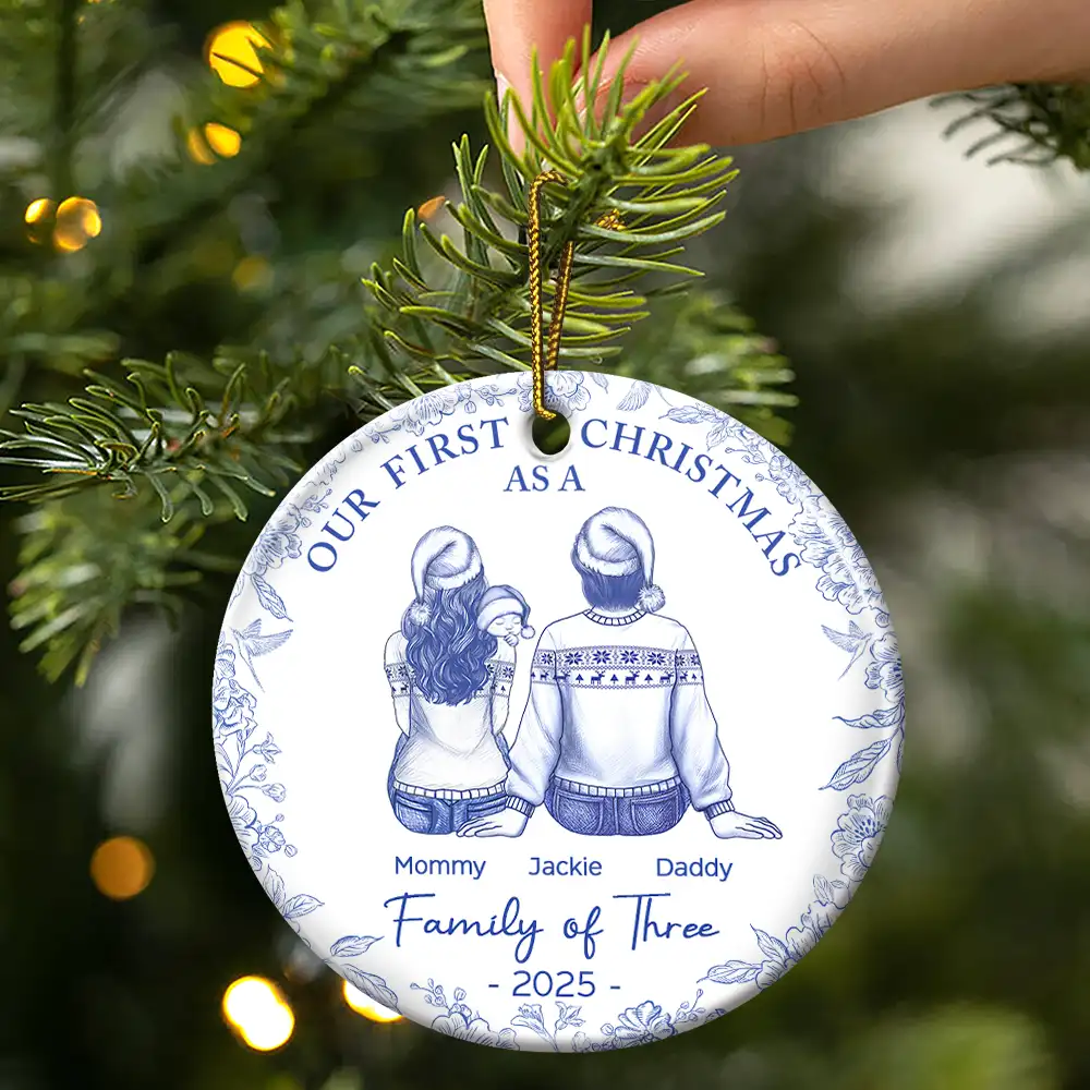 Ceramic Ornament for Our First Christmas, warm family illustration, perfect gift for parents - Image 4