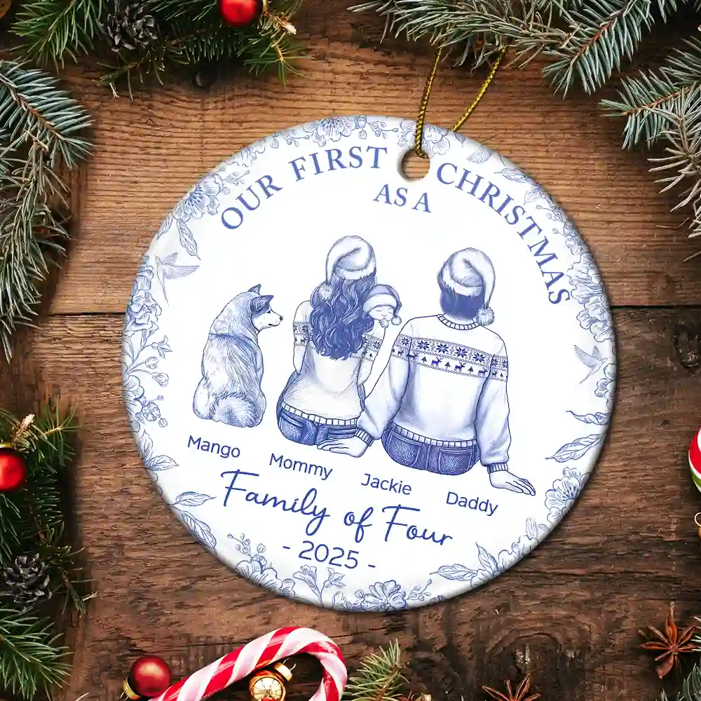 Ceramic Ornament for Our First Christmas, warm family illustration, perfect gift for parents - Image 6