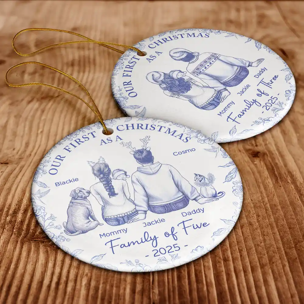 Ceramic Ornament for Our First Christmas, warm family illustration, perfect gift for parents - Image 7