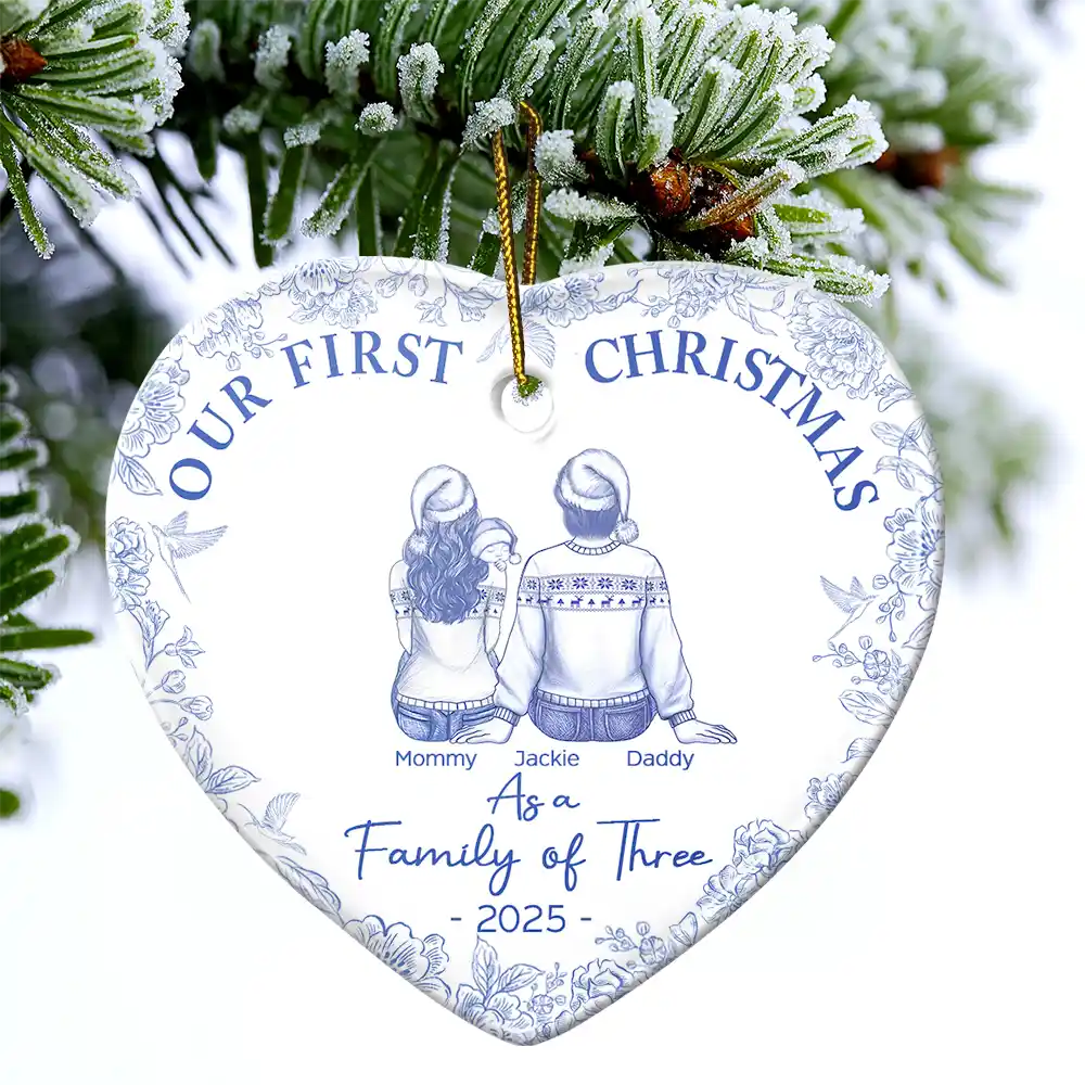 Ceramic Heart Ornament for First Christmas – Custom Family or Pets Illustration, Sentimental Keepsake, Perfect Gift for Loved Ones - Image 4