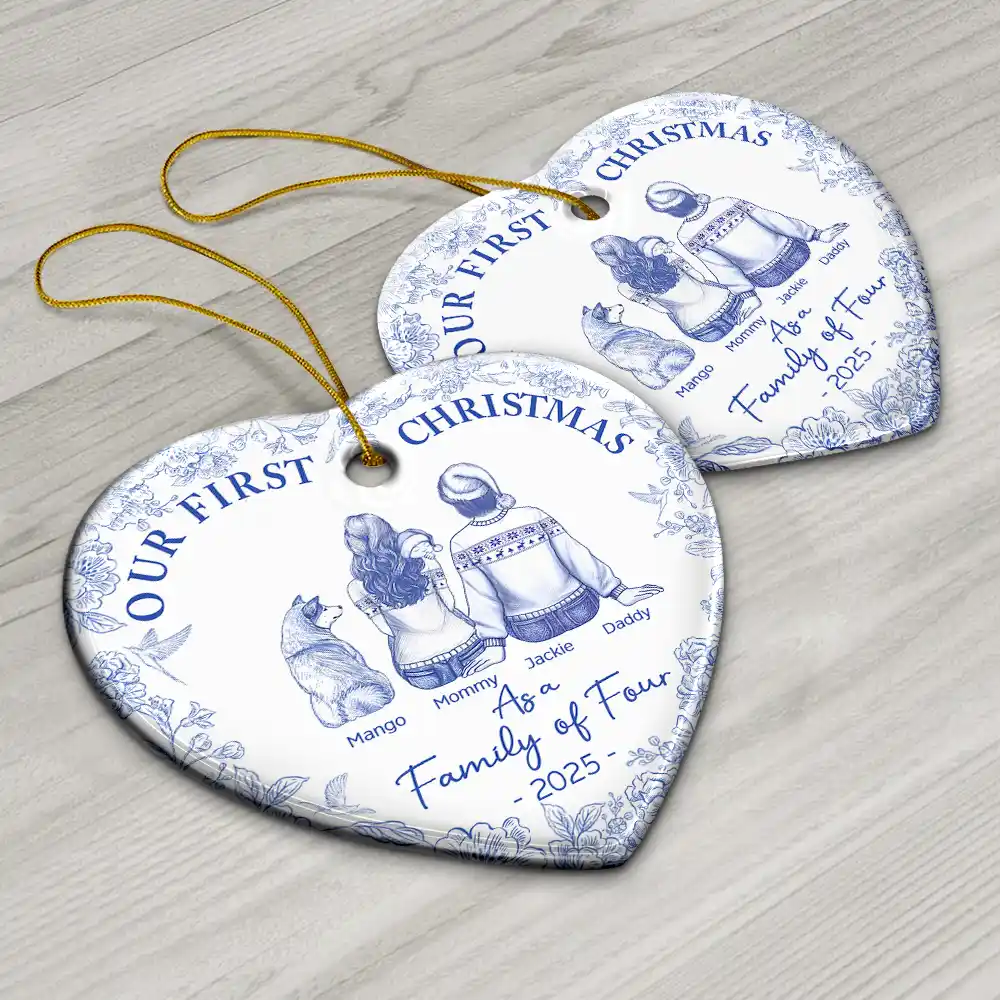 Ceramic Heart Ornament for First Christmas – Custom Family or Pets Illustration, Sentimental Keepsake, Perfect Gift for Loved Ones - Image 6