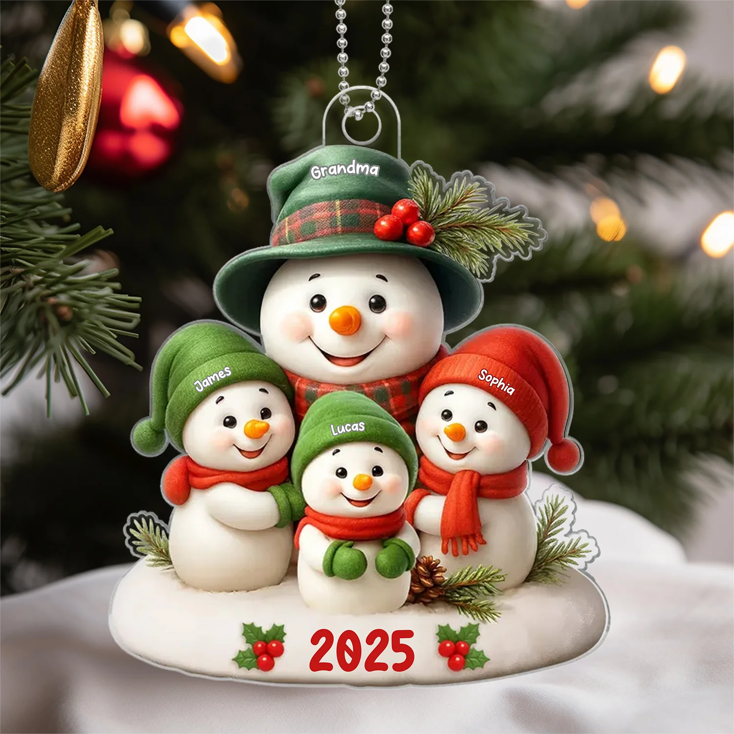 Acrylic Ornament Snowman Family Design for Holiday Décor, Warm Festive Accent, Gift-Ready for Grandma and Family - Image 2