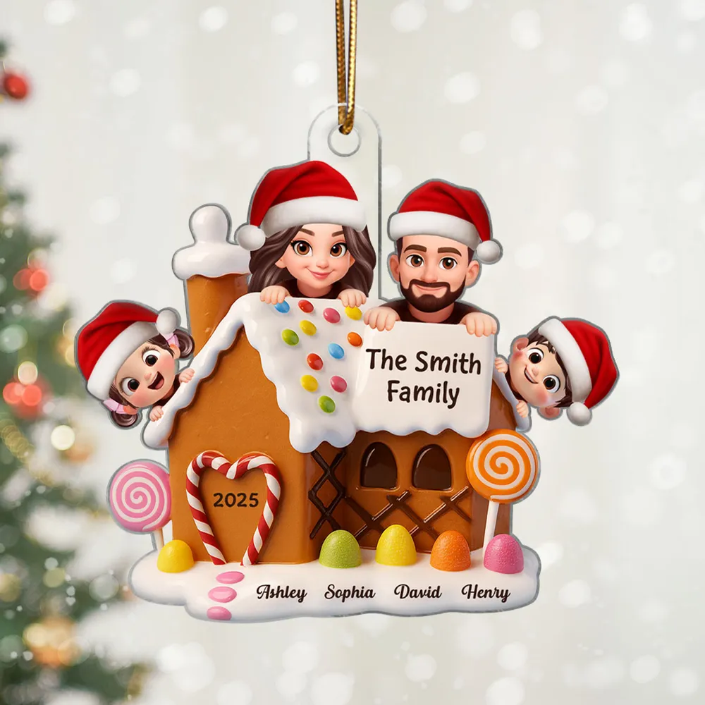 Christmas Gingerbread House Acrylic Ornament with Cute Cartoon Family Design, Warm Holiday Décor, Perfect Gift for Loved Ones - Image 3