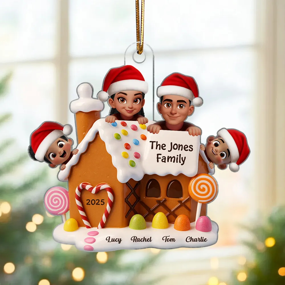 Christmas Gingerbread House Acrylic Ornament with Cute Cartoon Family Design, Warm Holiday Décor, Perfect Gift for Loved Ones - Image 5