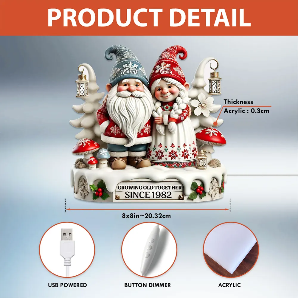 Acrylic Light Box with Christmas Gnome Couple Festive Illuminated Décor Growing Old Together Perfect Gift - Image 4