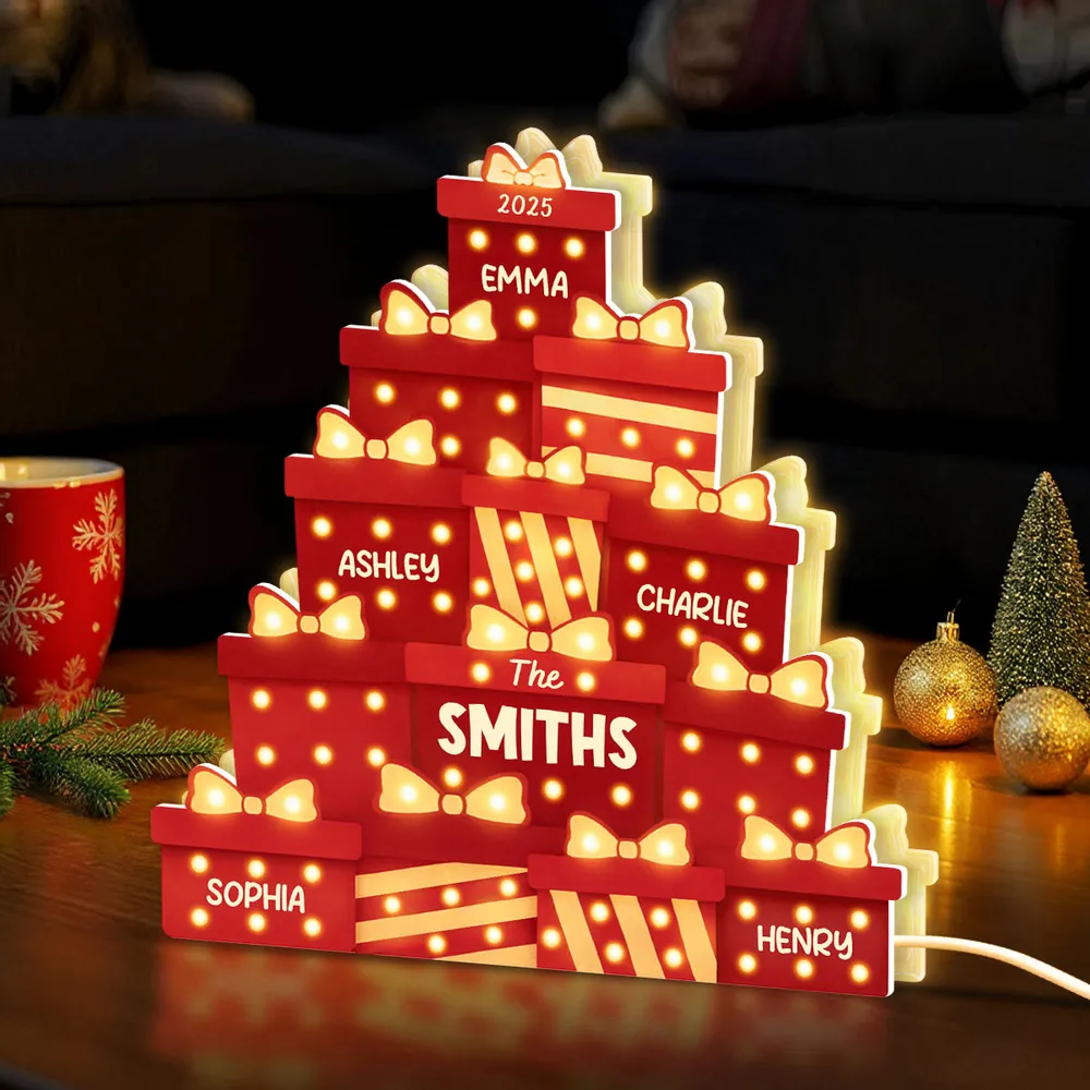 Christmas Acrylic Light Box with Marquee Gift-Box Tree, Warm Glow, Personalized, Unique Gift for Family & Friends - Image 3