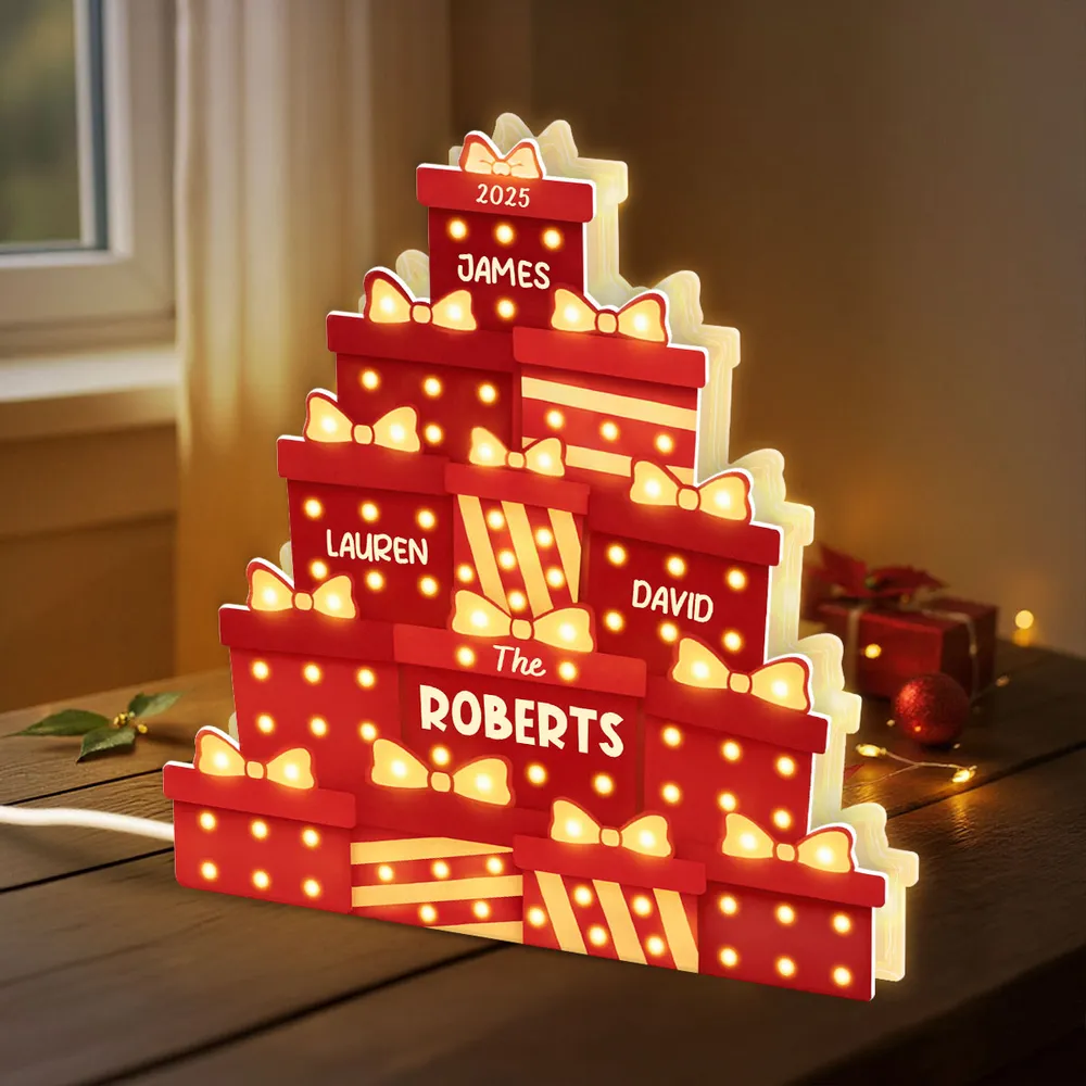 Christmas Acrylic Light Box with Marquee Gift-Box Tree, Warm Glow, Personalized, Unique Gift for Family & Friends - Image 7