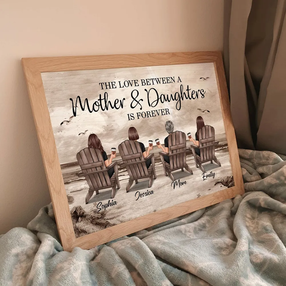 Poster of Mother & Daughters with Coastal Scene Customizable Wall Art Warm Home Decoration Thoughtful Gift - Image 10