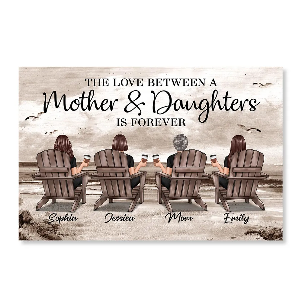 Poster of Mother & Daughters with Coastal Scene Customizable Wall Art Warm Home Decoration Thoughtful Gift - Image 2