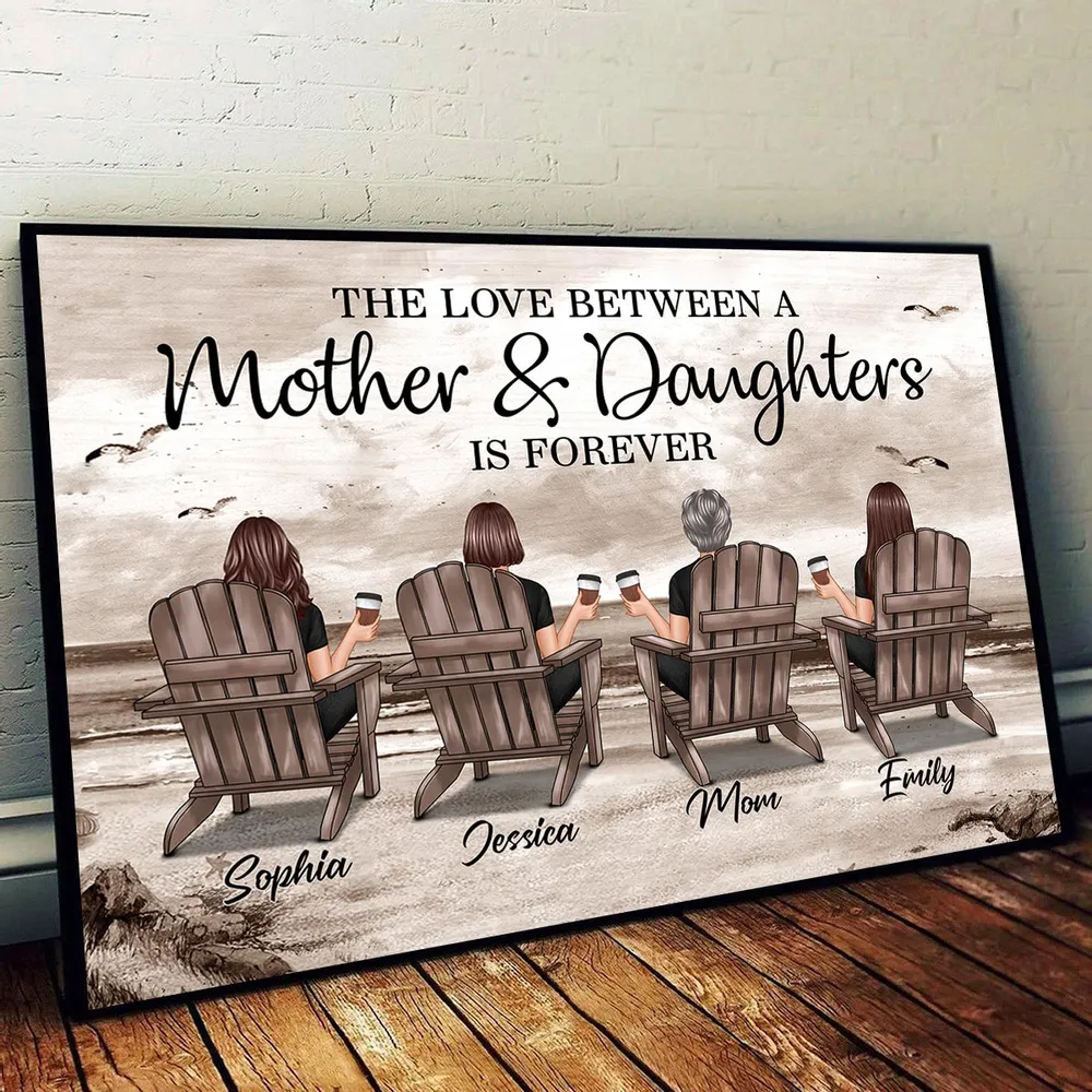 Poster of Mother & Daughters with Coastal Scene Customizable Wall Art Warm Home Decoration Thoughtful Gift - Image 3