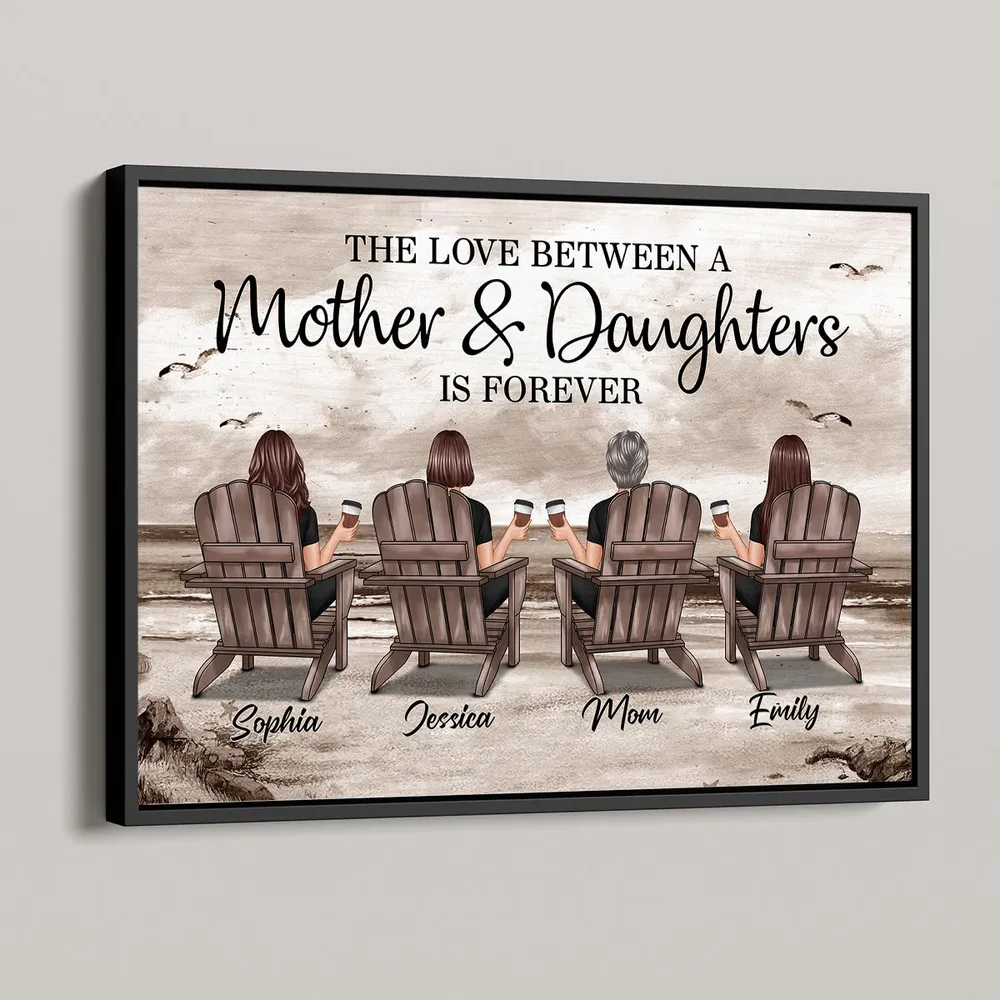 Poster of Mother & Daughters with Coastal Scene Customizable Wall Art Warm Home Decoration Thoughtful Gift - Image 4