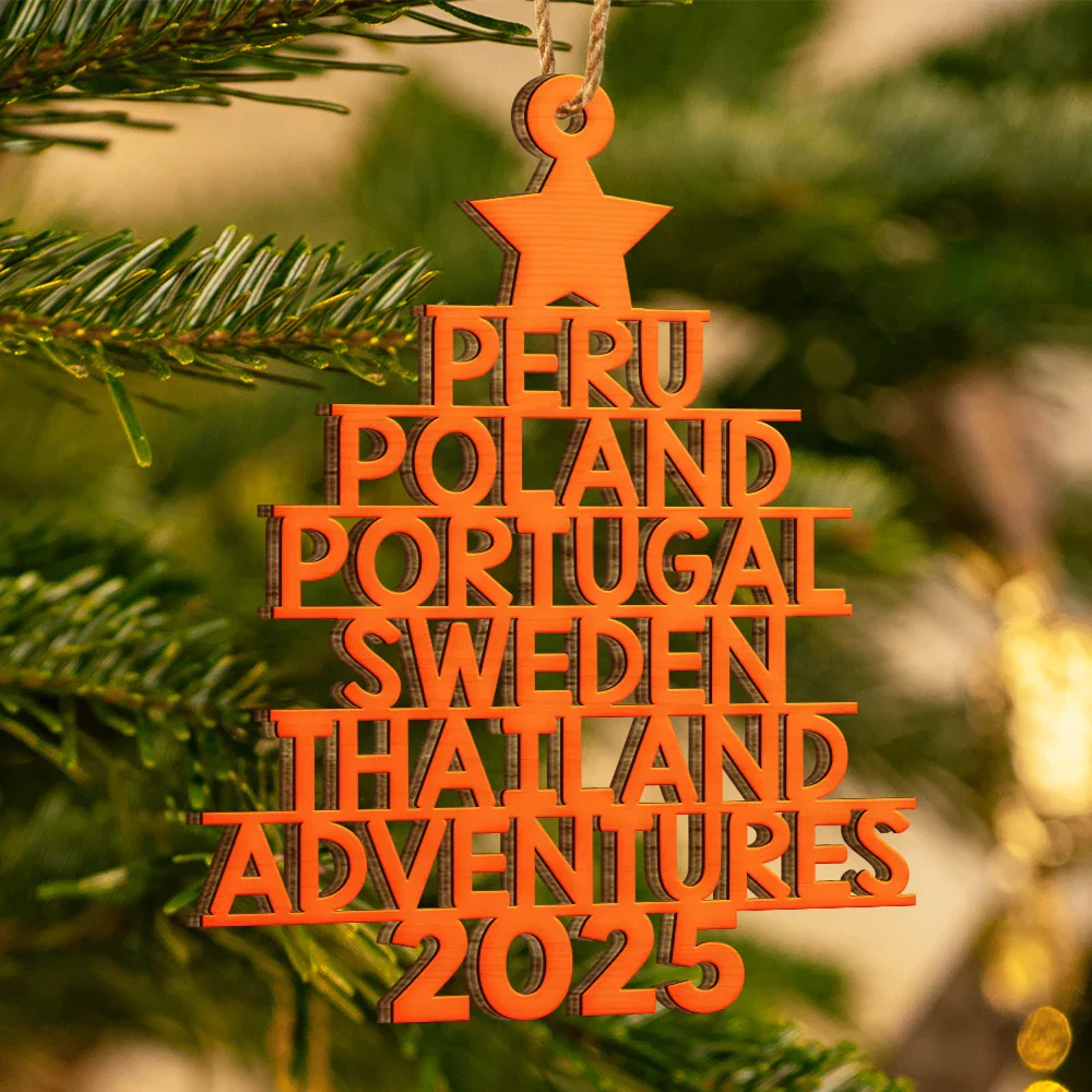 Wooden Ornament travel tree with stacked country names, minimalist star topper, adventure keepsake for travelers, gift-ready for Christmas trees - Image 3