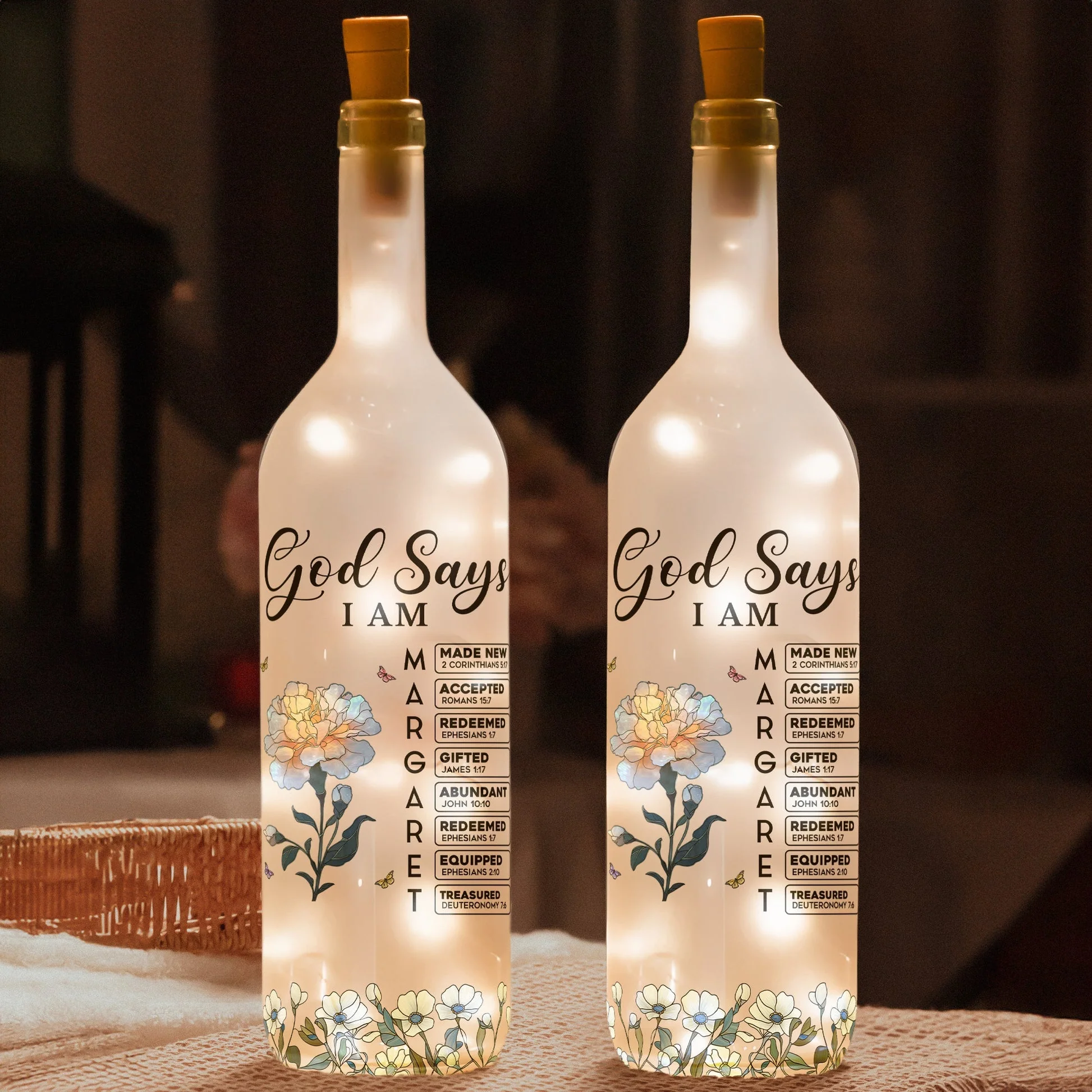 Faith-Inspired Bottle Lamp with Floral Scripture Design – Perfect Gift for Spiritual Home Décor - Image 4