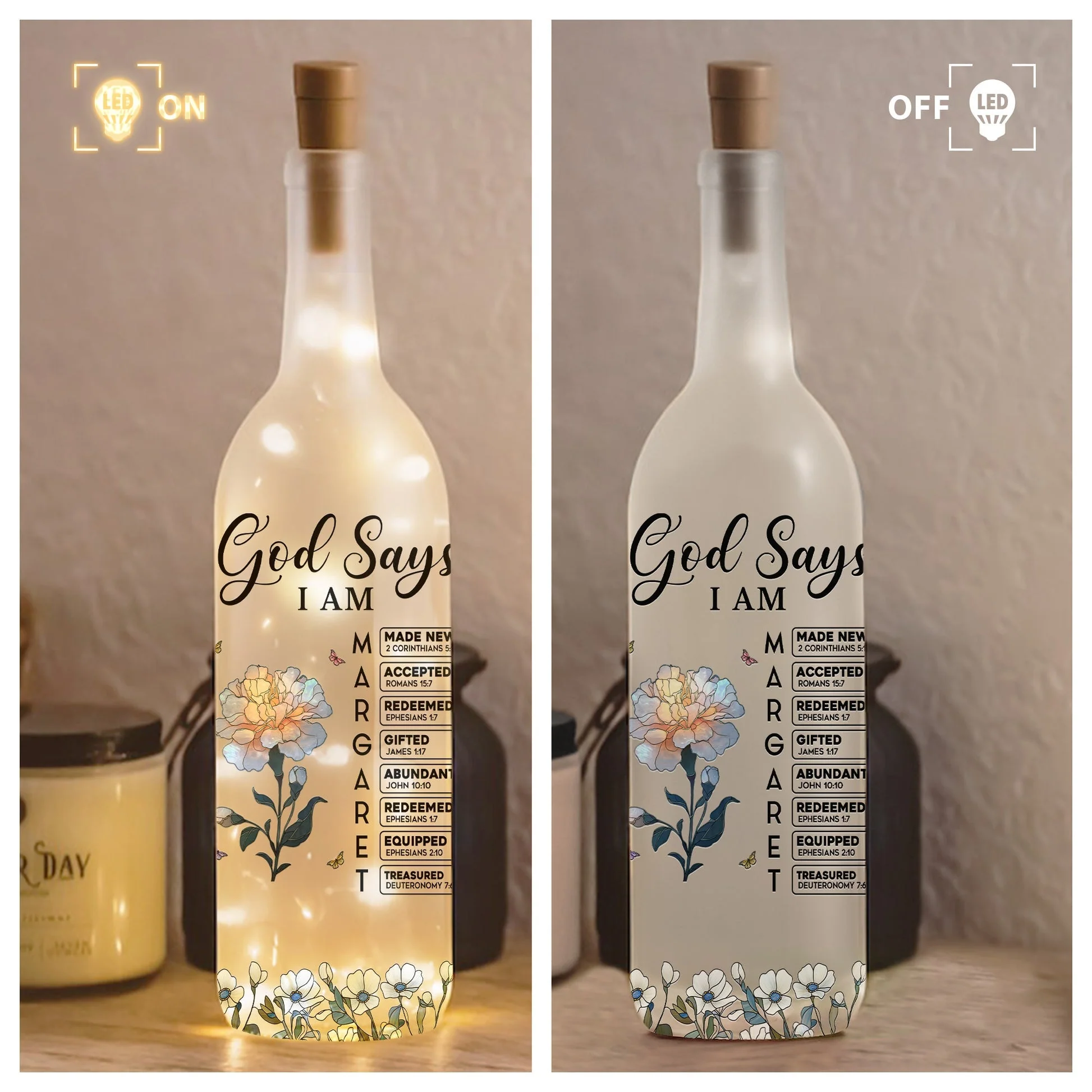 Faith-Inspired Bottle Lamp with Floral Scripture Design – Perfect Gift for Spiritual Home Décor - Image 6