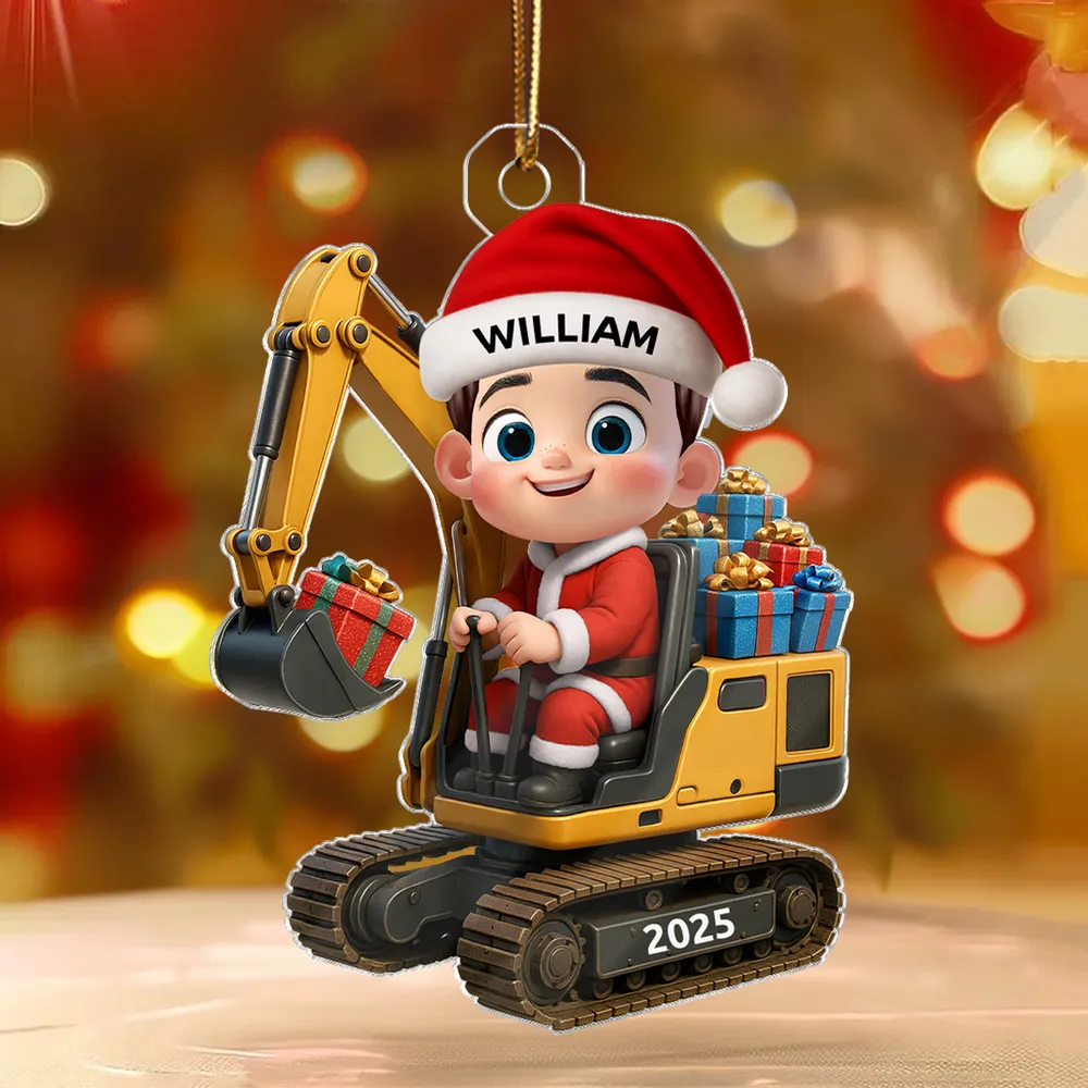 Christmas Acrylic Ornament with Cute Excavator and Santa Kid – Festive Decoration & Perfect Gift for Children - Image 7
