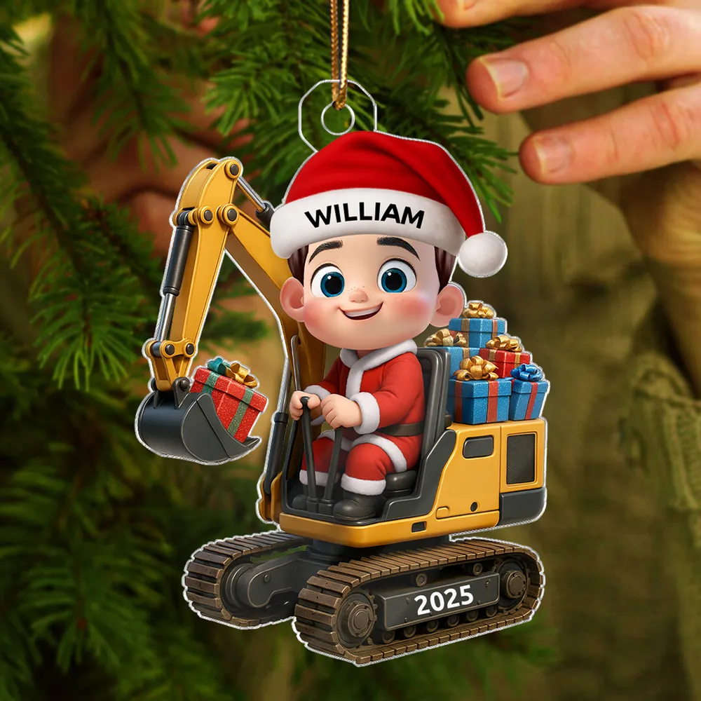 Christmas Acrylic Ornament with Cute Excavator and Santa Kid – Festive Decoration & Perfect Gift for Children - Image 9