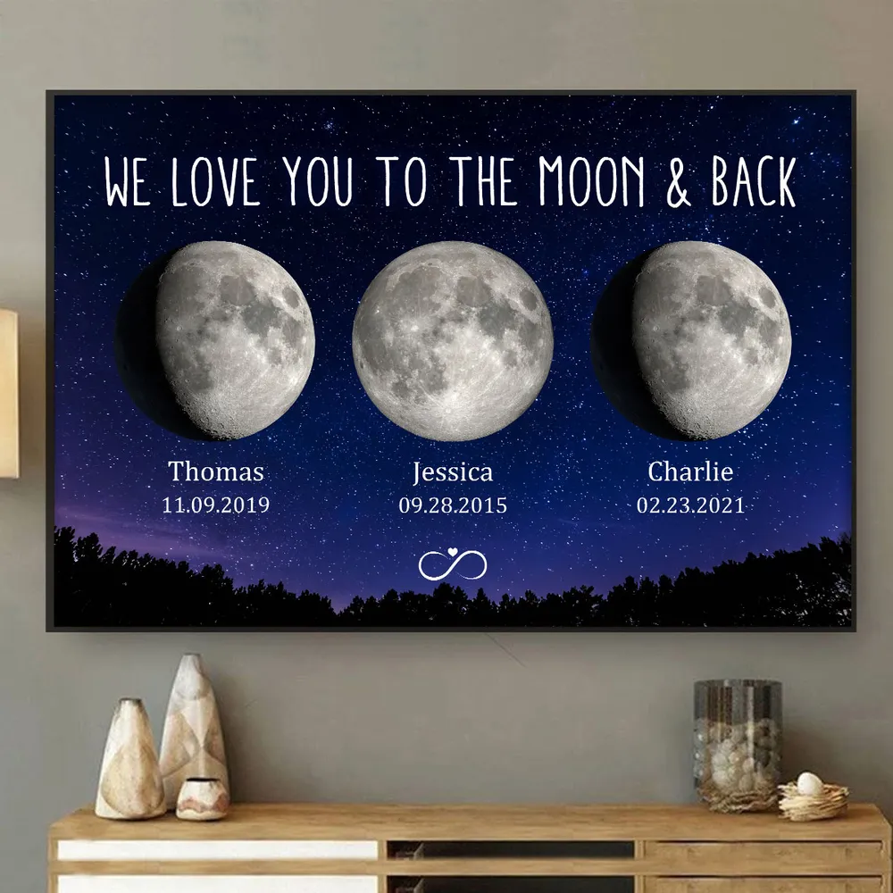 Moon Phase Poster, Customizable Starry Night Art for Mom or Grandma, We Love You to the Moon & Back, a Unique Gift - Image 2
