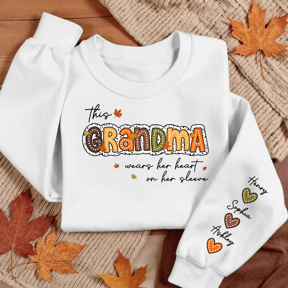 Grandma Pumpkin Themed Sweatshirt – “This Grandma Wears Her Heart on Her Sleeve” Cozy Gift for Grandma - Image 2