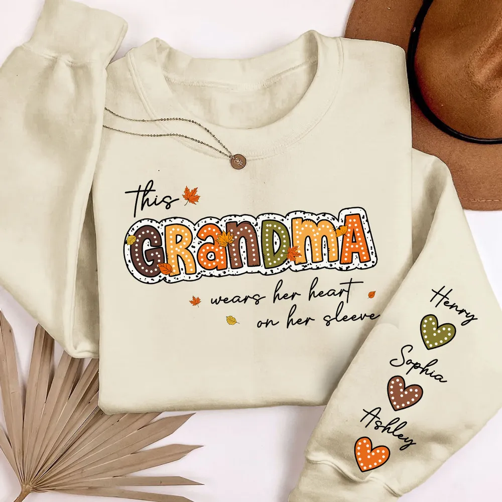 Grandma Pumpkin Themed Sweatshirt – “This Grandma Wears Her Heart on Her Sleeve” Cozy Gift for Grandma - Image 5