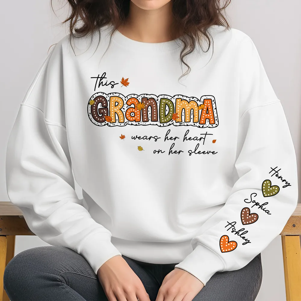 Grandma Pumpkin Themed Sweatshirt – “This Grandma Wears Her Heart on Her Sleeve” Cozy Gift for Grandma - Image 6