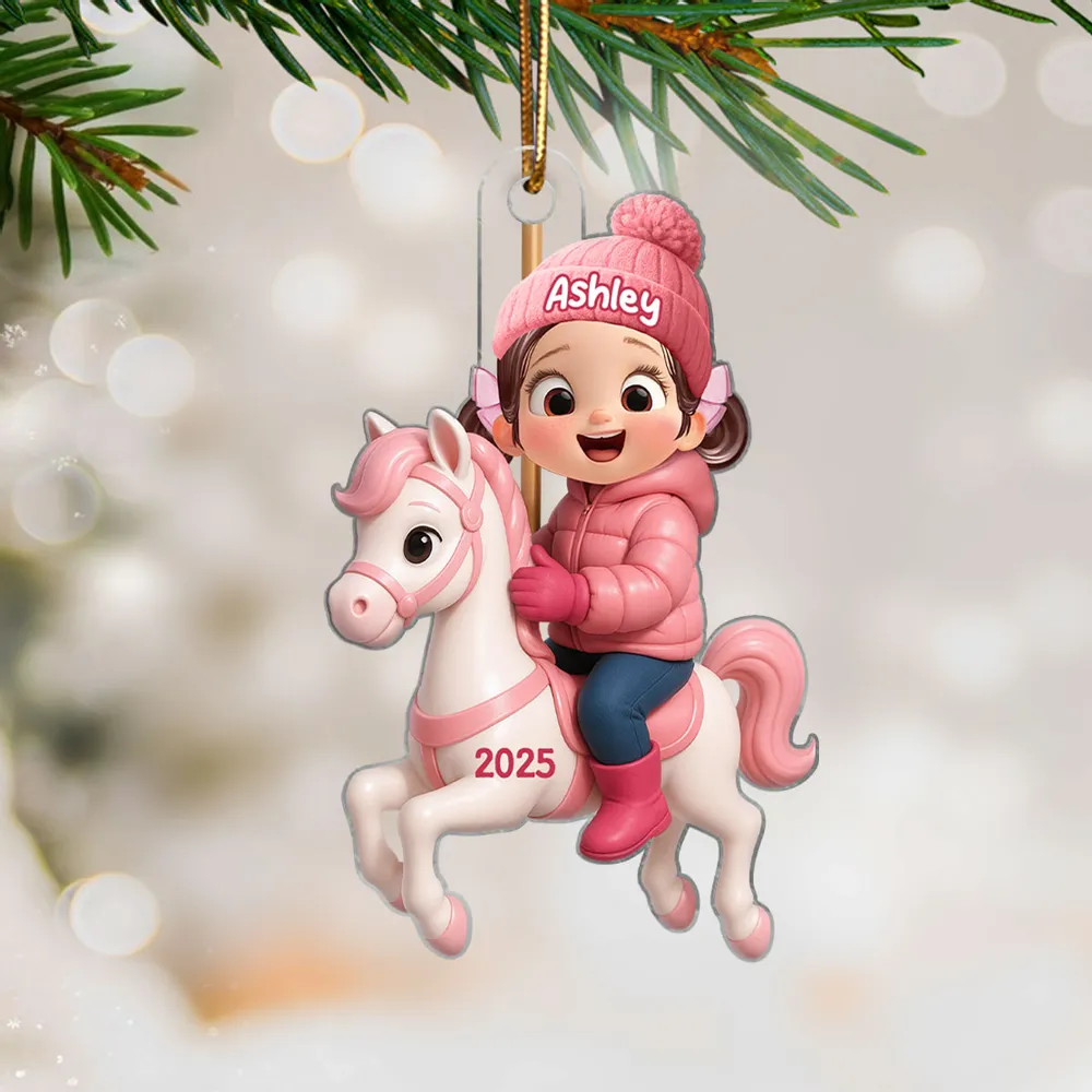 Girl Riding Horse Acrylic Ornament – Personalized Christmas Gift for Kids, Heartwarming Family House Keepsake - Image 2