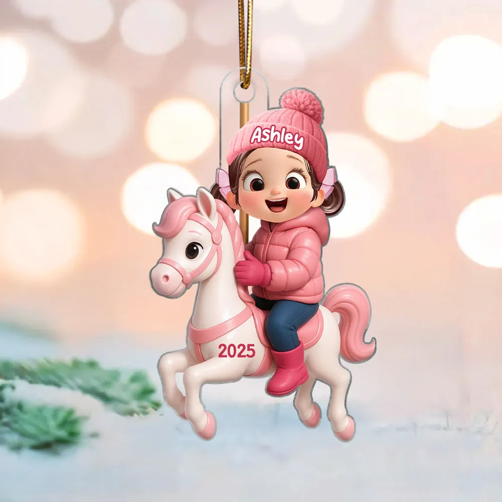 Girl Riding Horse Acrylic Ornament – Personalized Christmas Gift for Kids, Heartwarming Family House Keepsake - Image 5