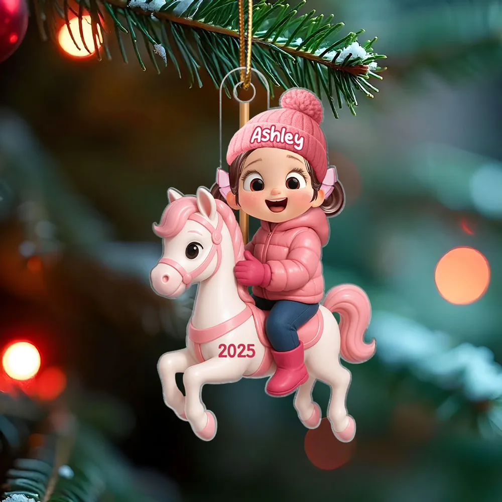 Girl Riding Horse Acrylic Ornament – Personalized Christmas Gift for Kids, Heartwarming Family House Keepsake - Image 7