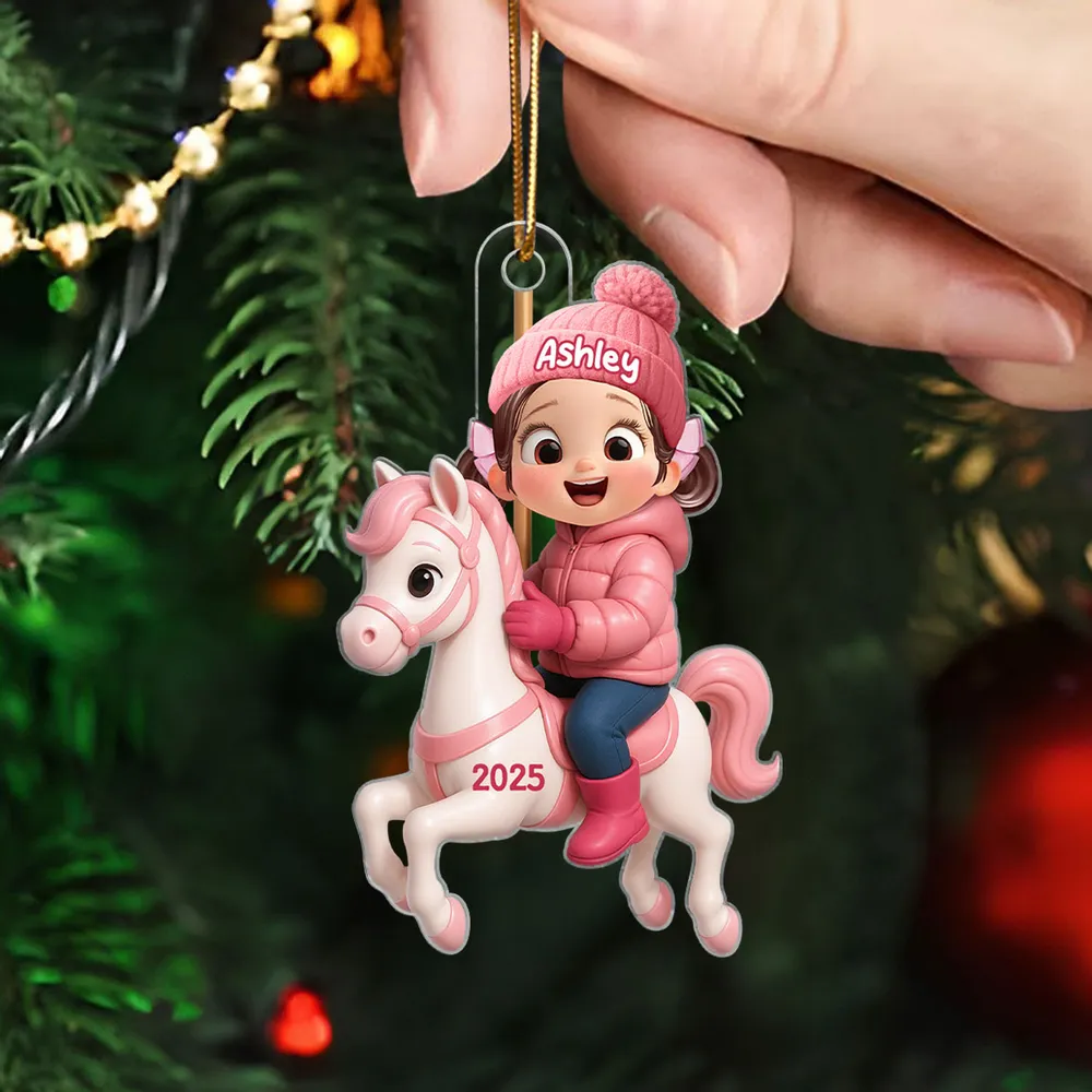 Girl Riding Horse Acrylic Ornament – Personalized Christmas Gift for Kids, Heartwarming Family House Keepsake - Image 8