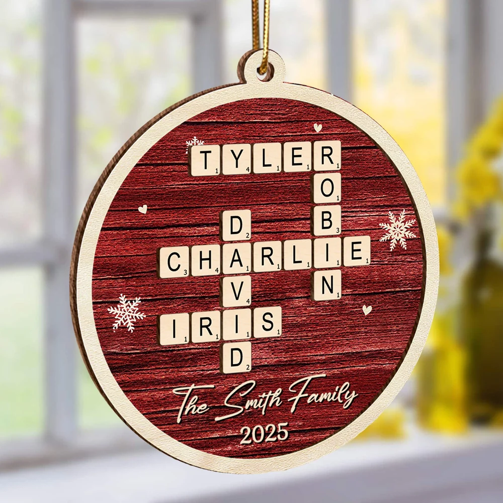 Family 2-Layer Wooden Ornament – Personalized Crossword Puzzle Design, Clear and Collectible Holiday Gift - Image 2
