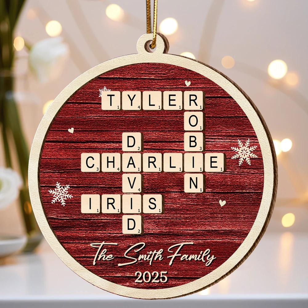 Family 2-Layer Wooden Ornament – Personalized Crossword Puzzle Design, Clear and Collectible Holiday Gift - Image 3