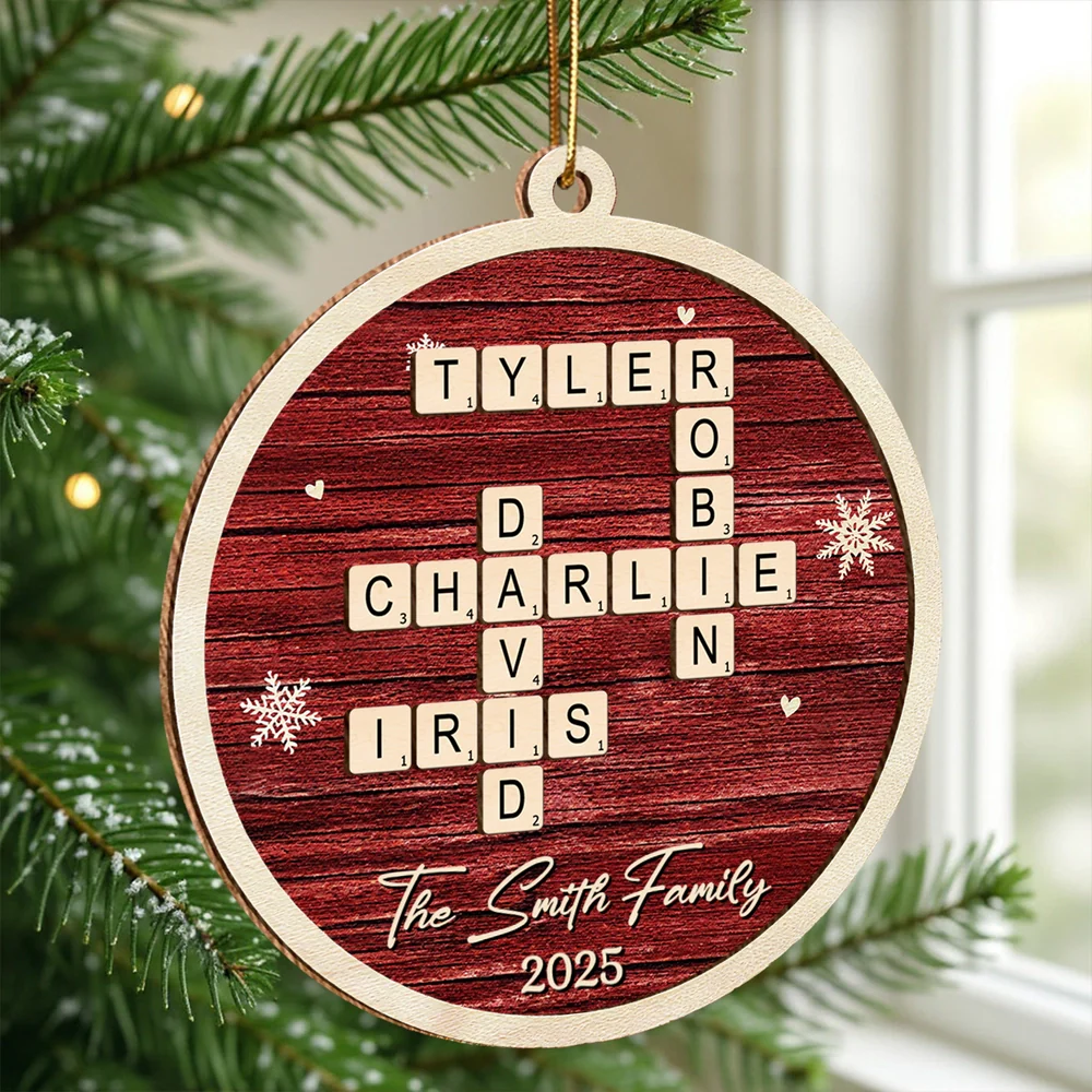 Family 2-Layer Wooden Ornament – Personalized Crossword Puzzle Design, Clear and Collectible Holiday Gift - Image 4