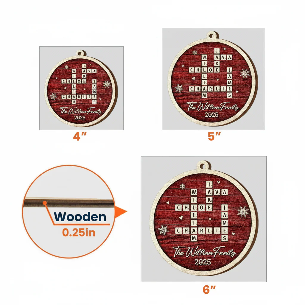 Family 2-Layer Wooden Ornament – Personalized Crossword Puzzle Design, Clear and Collectible Holiday Gift - Image 5