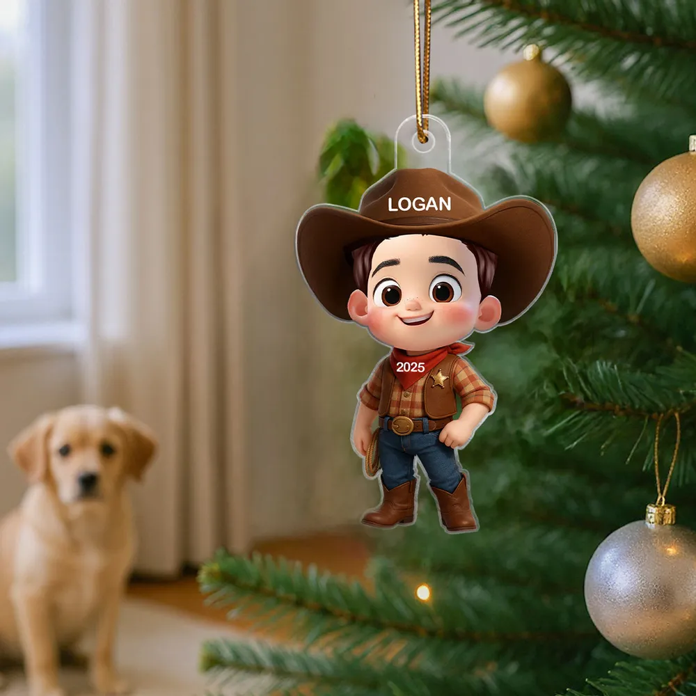 Personalized Cowboy Acrylic Ornament, Ideal Holiday Decoration and Gift for Kids - Image 2