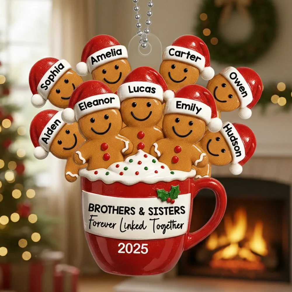 Family Acrylic Ornament – Gingerbread Brothers & Sisters Design, High-Clarity Collectible Holiday Gift