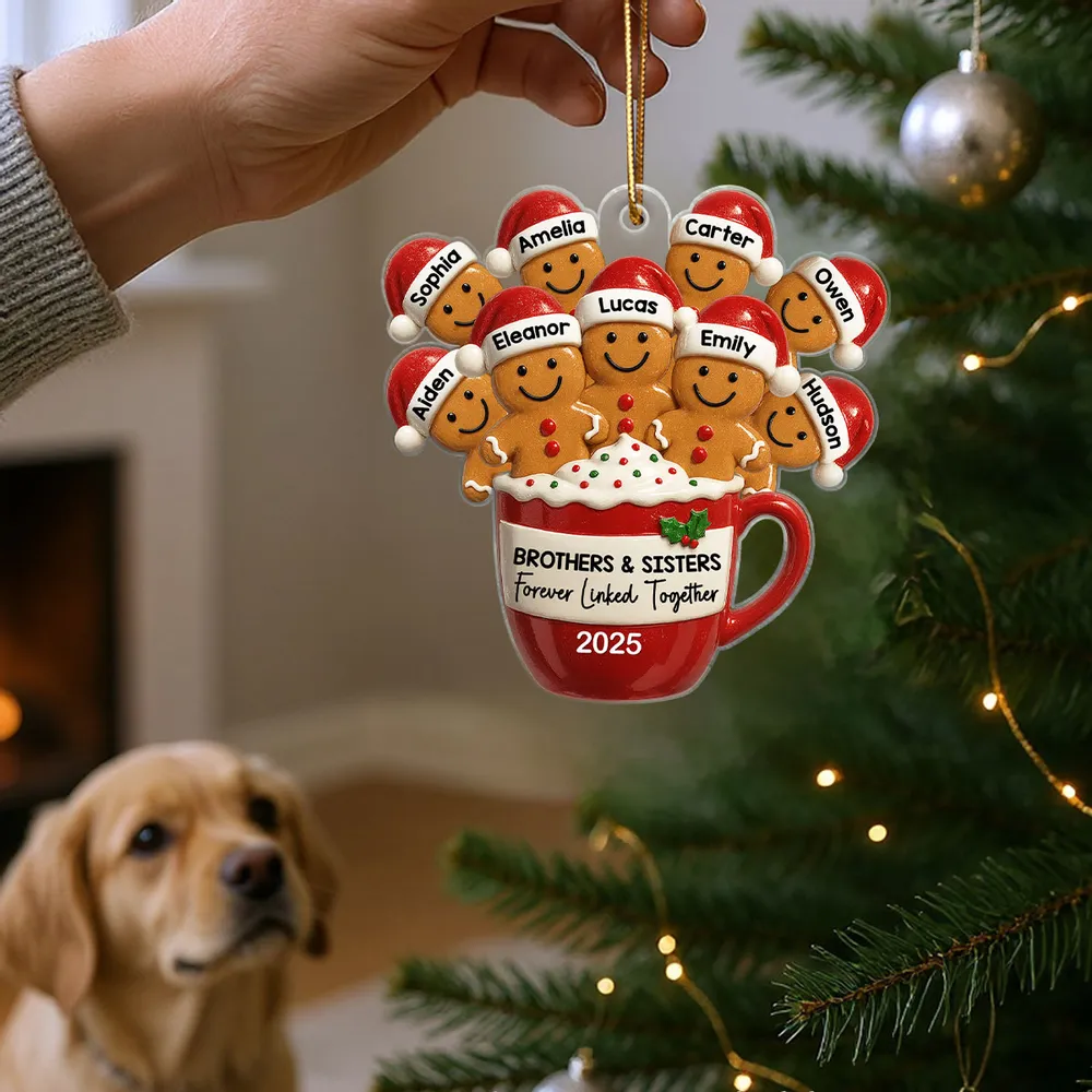 Family Acrylic Ornament – Gingerbread Brothers & Sisters Design, High-Clarity Collectible Holiday Gift - Image 3