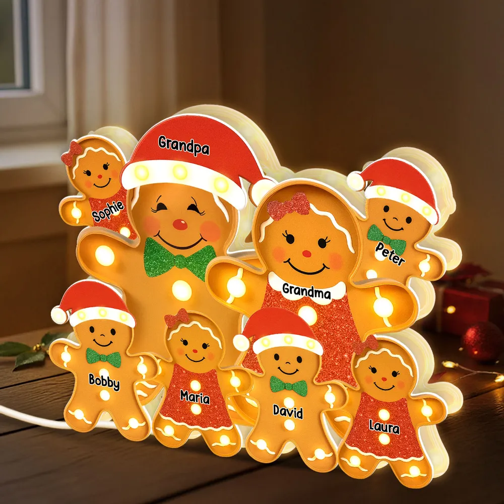 Family Acrylic Light Box – Personalized Gingerbread Christmas Decoration, Clear and Collectible Holiday Gift - Image 5