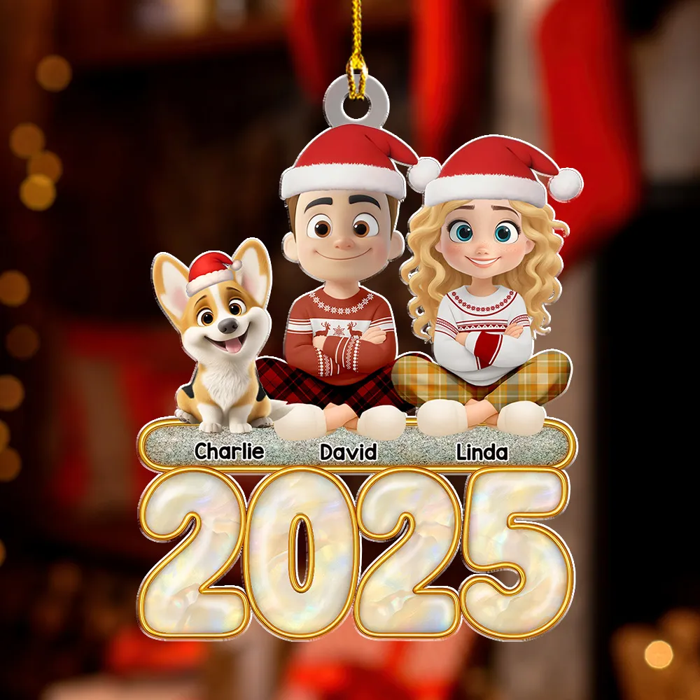 2025 Couple & Dog Acrylic Ornament – Personalized Christmas Keepsake, High-Clarity Collectible Gift for Families - Image 3