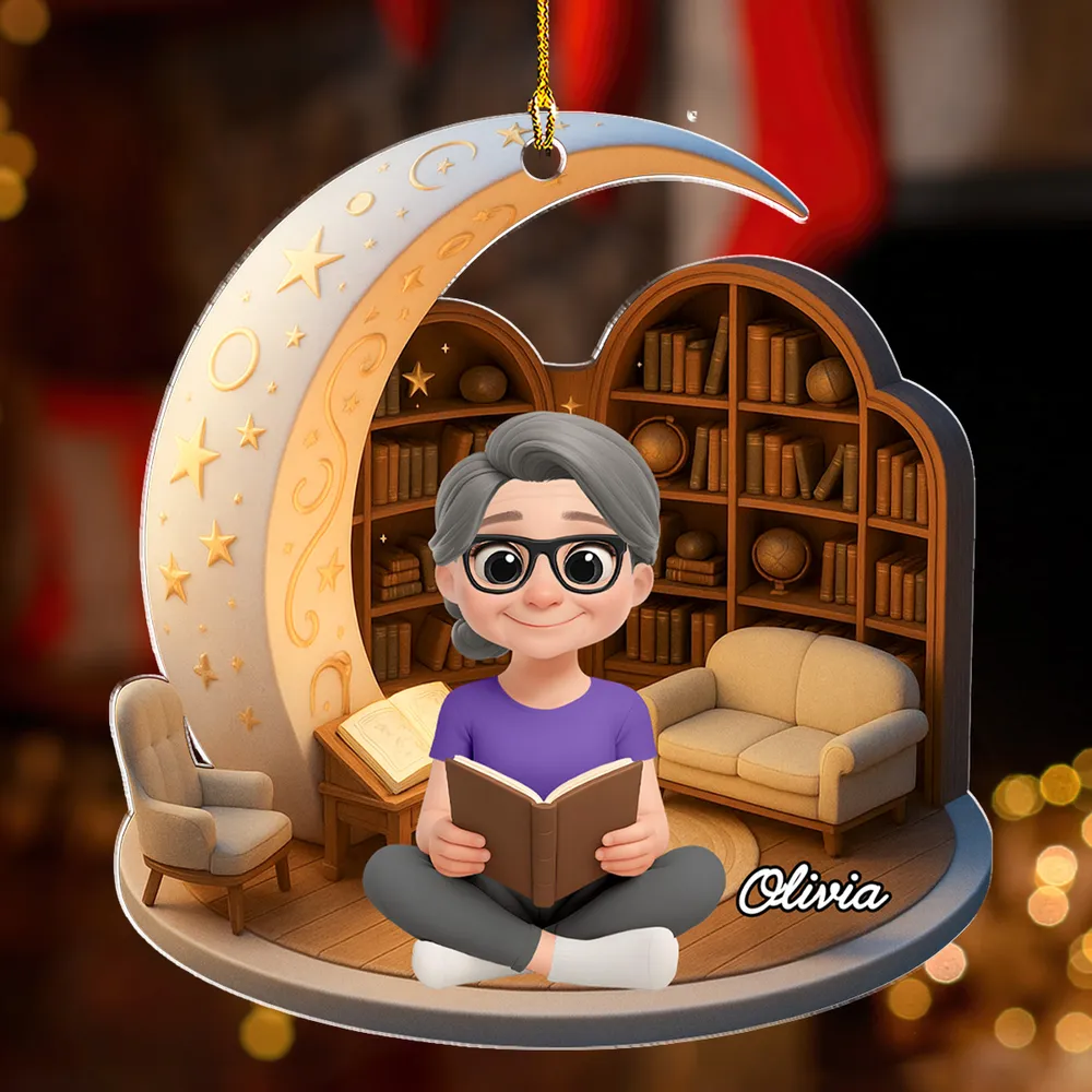 Book Lover Acrylic Ornament – Cozy Moonlight Reading Scene, High-Clarity Collectible Gift for Readers - Image 4