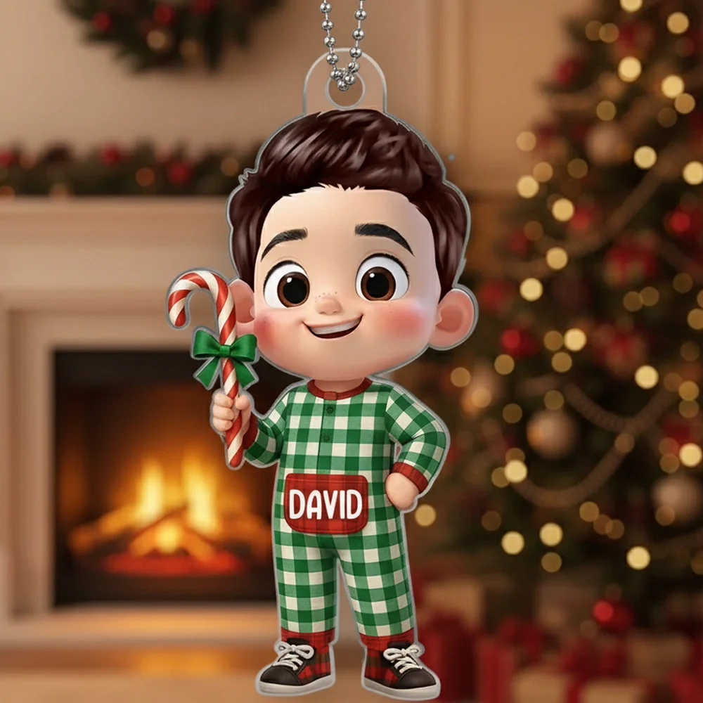 Kids in Pajamas Acrylic Ornament – Personalized Christmas Decoration, Clear and Textured Collectible Gift for Families
