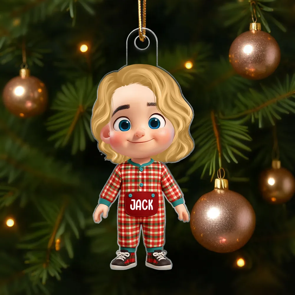 Kids in Pajamas Acrylic Ornament – Personalized Christmas Decoration, Clear and Textured Collectible Gift for Families - Image 5